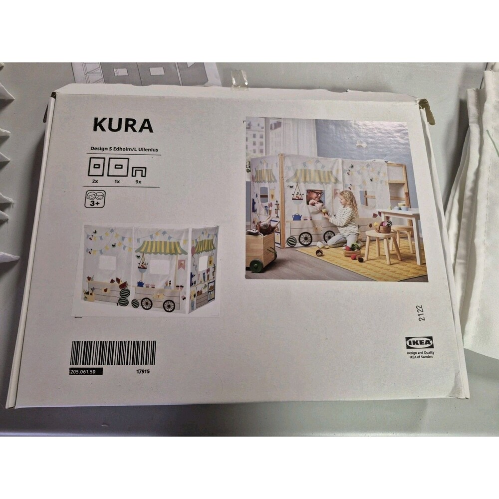 Ikea KURA Kids Bed Curtain Market Stall Pattern Opened